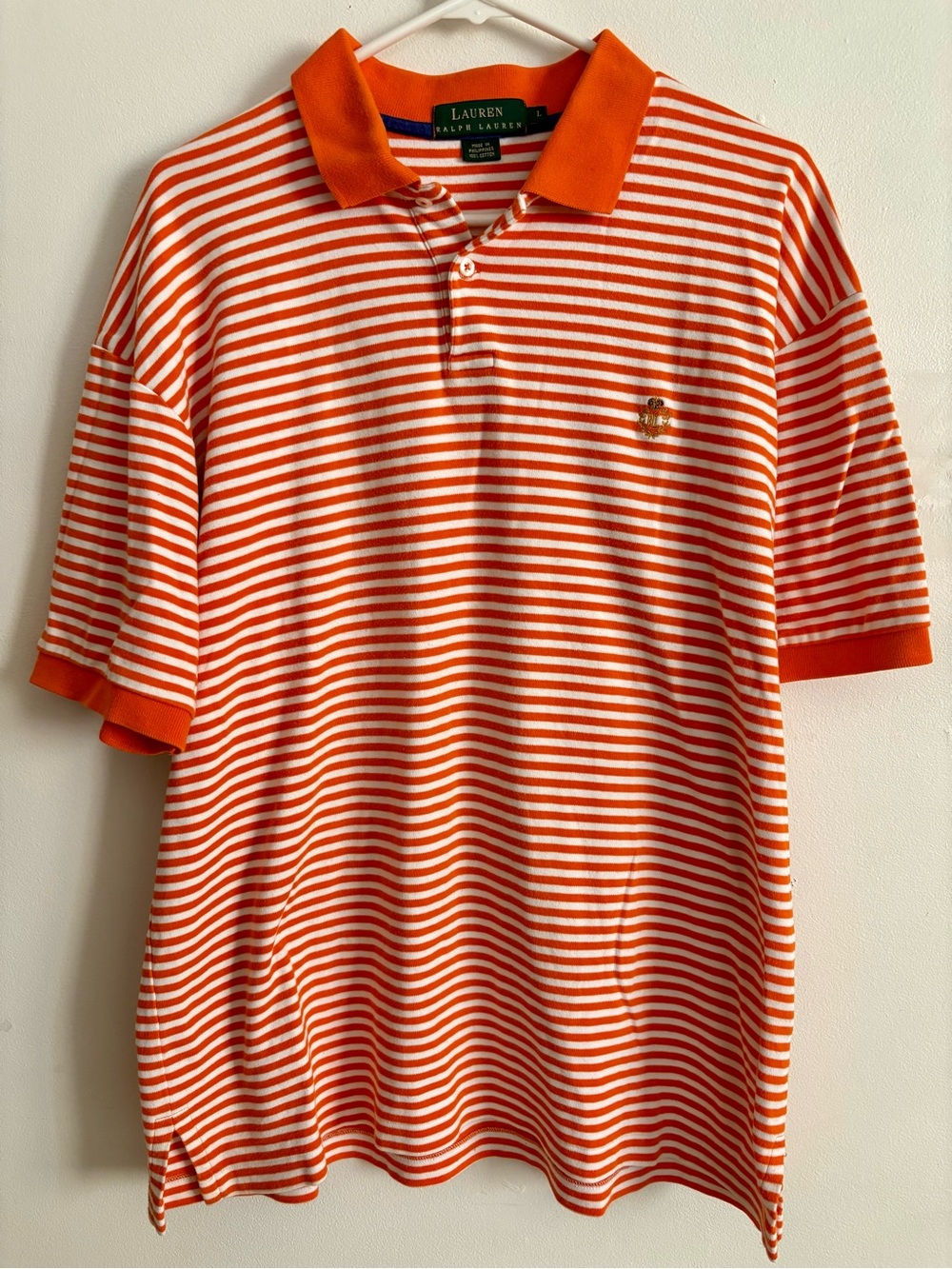Lauren Ralph Lauren Orange and White Striped Polo with Embroidered Pony